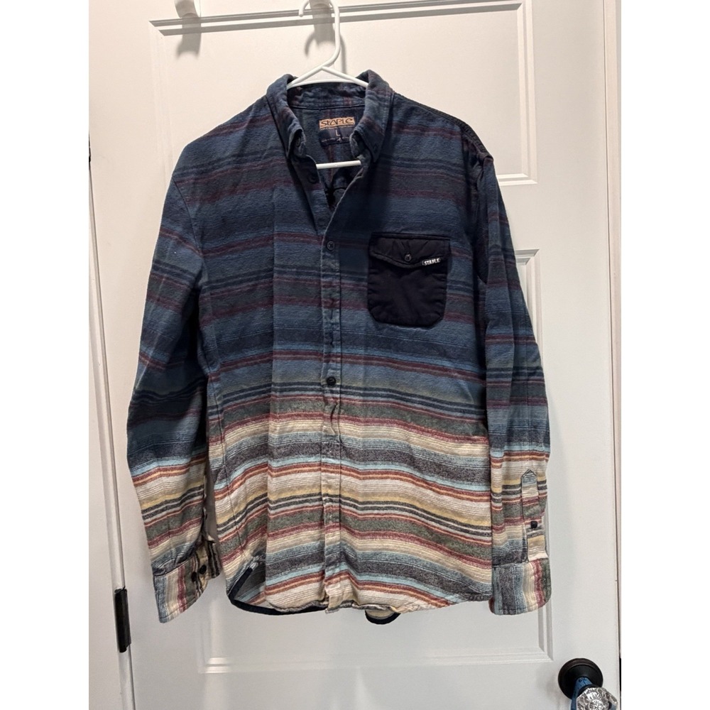 Staple Pigeon World Renown Blue Ombre Flannel Shirt Quilted Yoke Men's Large
